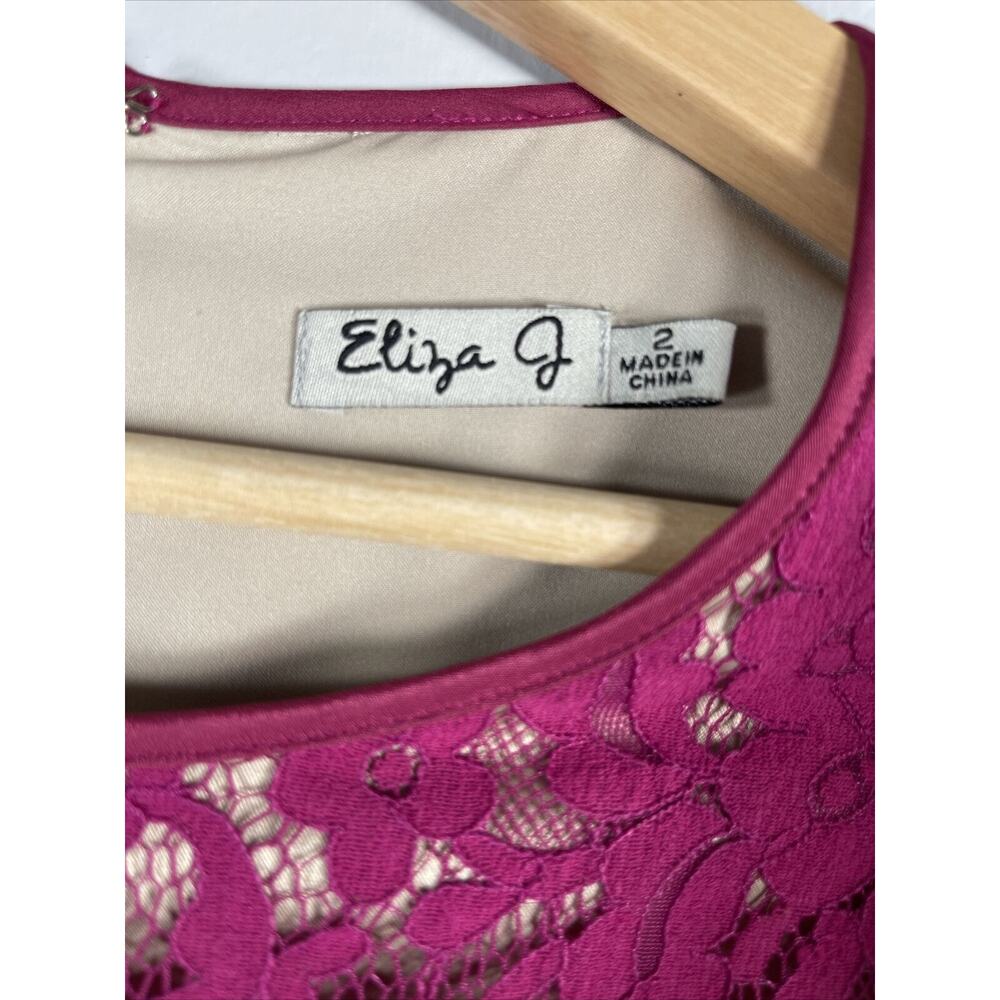 Eliza J Pink Fit & Flare Dress Lace Belted Bow Womens SIZE 2 Barbie Formal Knee - Picture 3 of 11